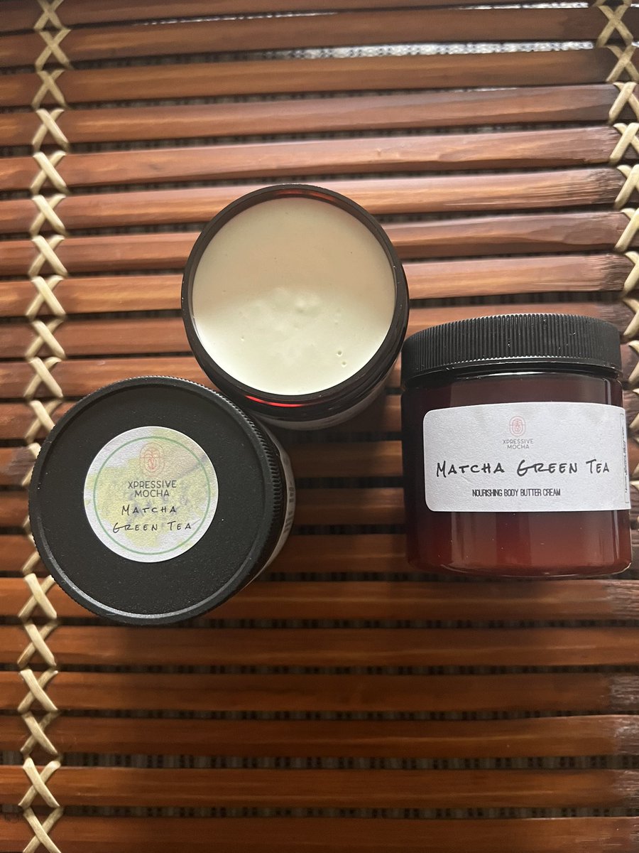 Green Matcha-infused body butter.
BENEFITS: * Helps skin irritation. * Promotes skin tone. * Helps protects skin against UV rays. Purchase at: xpressivemocha.com Discount code: MATCHA #greenmatcha #bodybutter #healthyskin #bodybutterbaristas #lovetheskinyourein