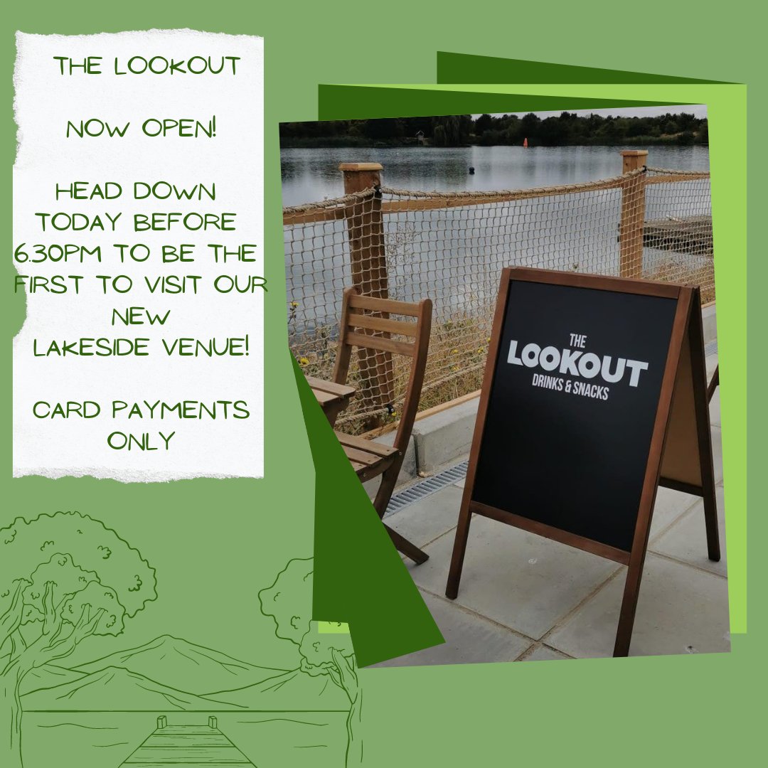 THE LOOKOUT NOW OPEN!

Come down today before 6.30pm to be the first to visit our lakeside venue. 

Opening Hours:
Saturdays: 7am - 6.30pm
Sunday - Friday: 10.30am - 6.30pm

Card Payments Only