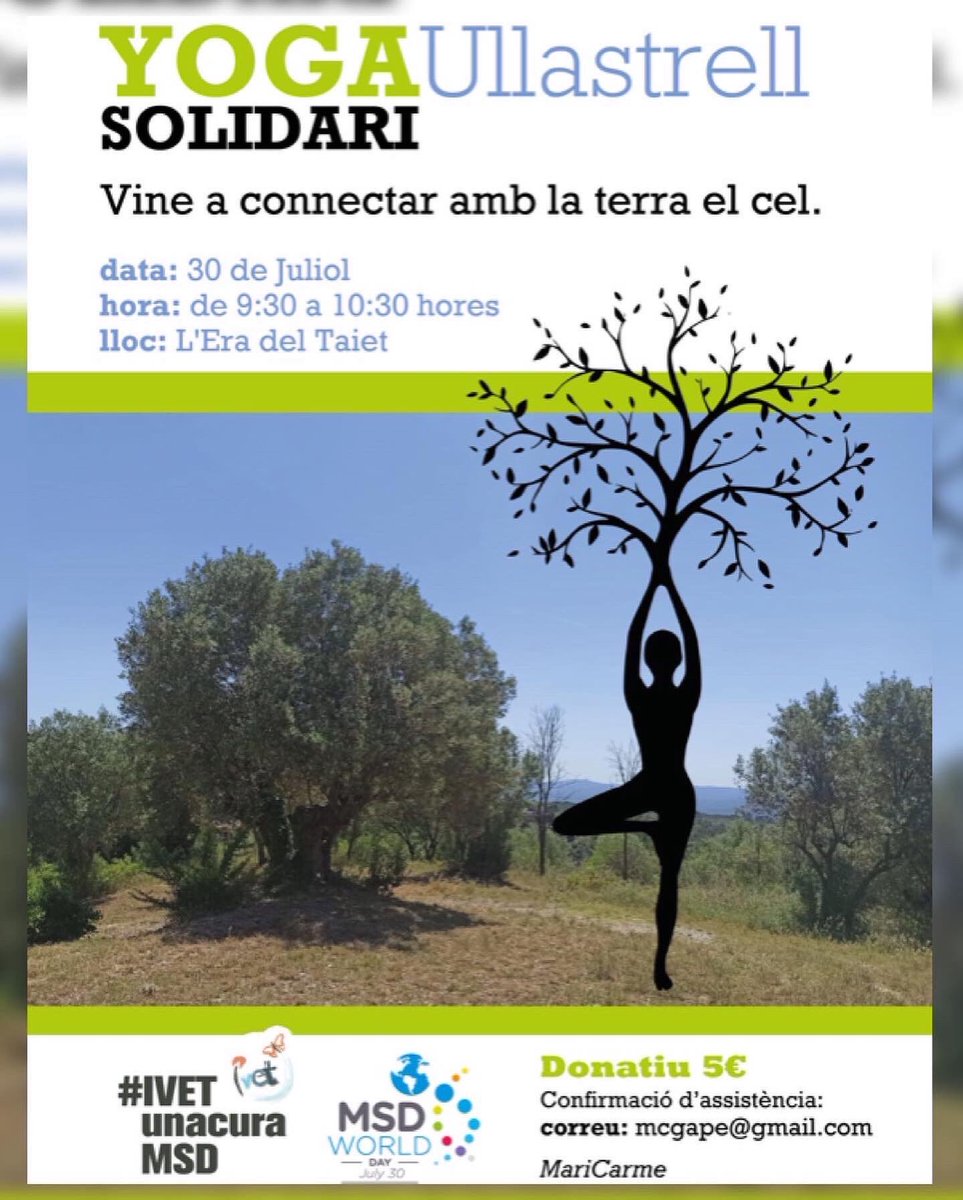 Dissabte vem connectar la terra amb el cel, amb el IOGA de la Mari Carme. Gràcies!!

🙏🙏🙏🙏#Namaste 🙏🙏🙏🙏

El sábado pudimos conectar la tierra con el cielo, gracias al IOGA de Mari Carme. 

#msd 
#ioga #ullastrell #malaltiesminoritàries #treatcuremsd curamsd.org