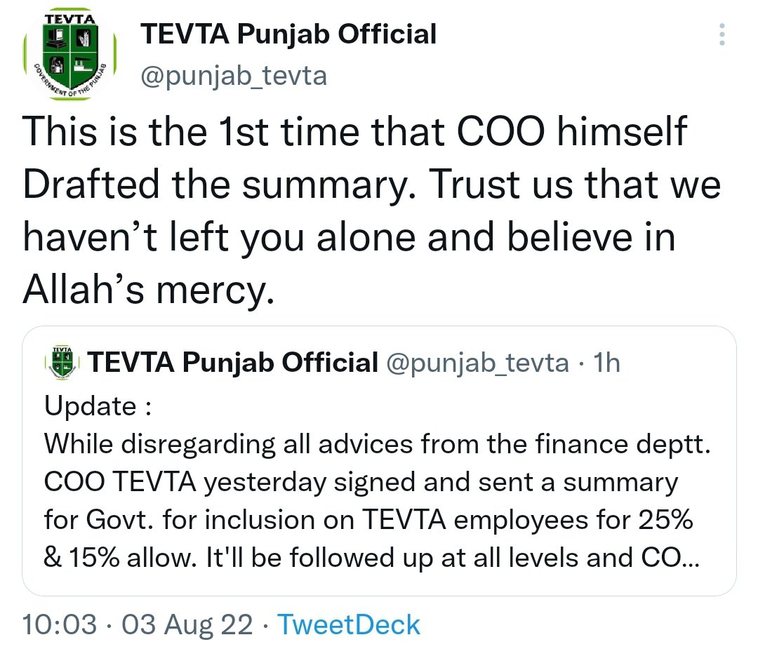 Atique916's tweet photo. Cheif Minster Punjab.
Humble Request to your kindly honor to approve 25% special/despairty allow. in favor of 5000 instructors/Emp, of largest skill provider of TEVTA such as others 
#No25PercentNoAdmission 
@ChParvezElahi 
@CMOPunjabPK 
@mooniselahi 
@MMAslamIqbal 
@CS_Punjab https://t.co/YgQuDxvzuH