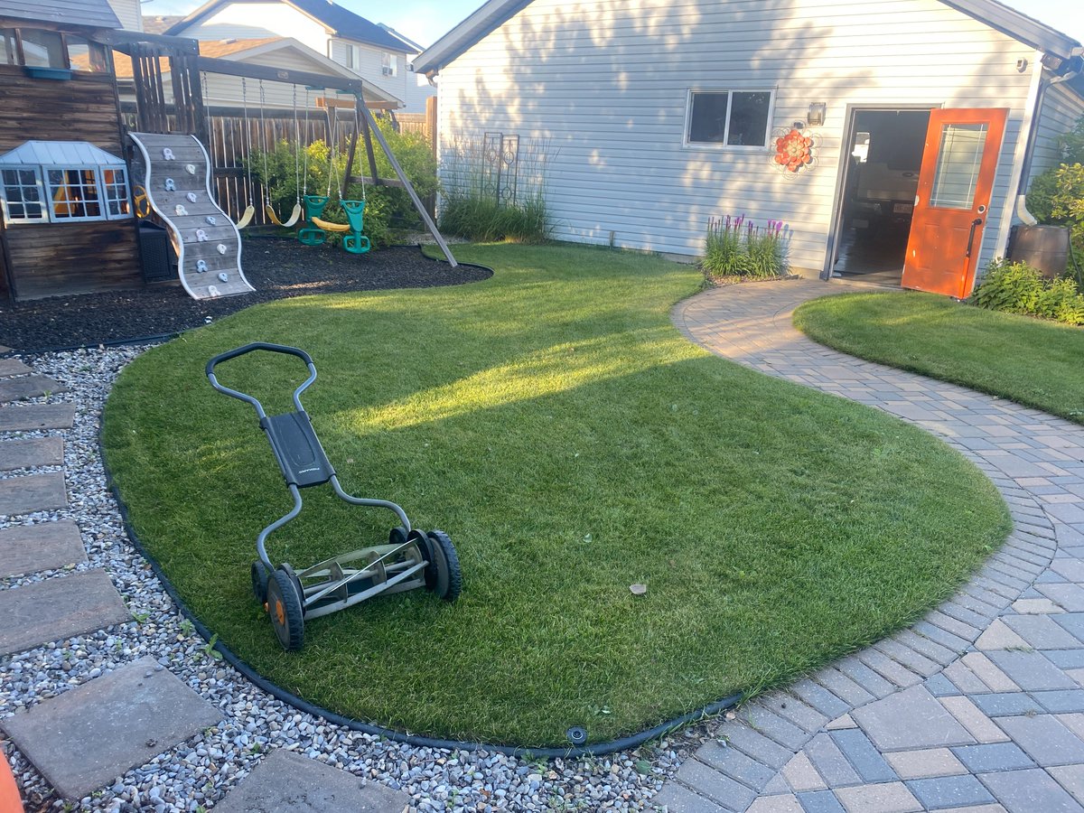 ChristySoholt's tweet photo. No need to bag clippings with this reel mower! The only one I've ever used. #IGoBagless https://t.co/hjuOagahnI