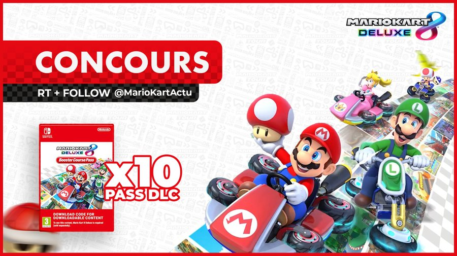 MarioKartActu's tweet image. #Concours #Giveway 🎁

• Suite à votre soutien à l'arrivée de la vague 2 des #MarioKart8DeluxeDLC, on a décidé de vous offrir 10 Pass DLC ! 🎉

• Pour participer :
- RT ♻️
- Follow @MarioKartActu 🚦

• TAS mercredi 10/08 🍀