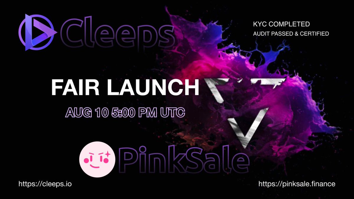 cleepsio's tweet photo. 🚀WE ARE HAPPY TO ANNOUNCE…

https://t.co/wEgDCfqKYD $CLPS token fair launch is now listed at PinkSale!

🟢Zero Tax
🟢Soft-cap: Only 50 BNB
🕠Start time: 10 August 17:00 (UTC)
🥞PancakeSwap listing
Presale buy link: https://t.co/wnWeSaoSok

(☝🏼Be sure to use only this link) https://t.co/ZOLyDQL6SC