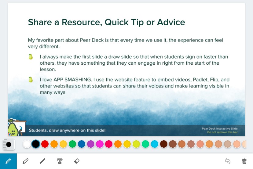 In the August <a href="/PearDeck/">Pear Deck Learning</a> coaches newsletter I love this great suggestion from <a href="/Steph_Sukow/">Steph Sukow</a> to make the first slide in a deck a draw slide! Great way to pull in student interest right at the get-go! #PearDeckTips