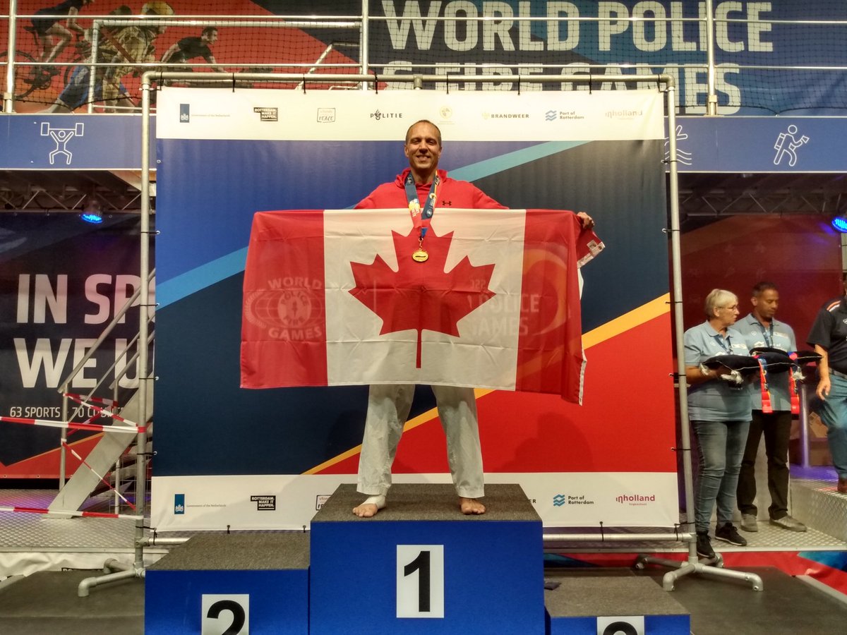 BarriePFFA's tweet photo. Huge congratulations to Acting Captain Teauge Huyssen on his gold medal win in Taekwondo at @WPFGRtd in Rotterdam! #wpfg2022 #InSportWeUnite https://t.co/gJ7kzX2GVs