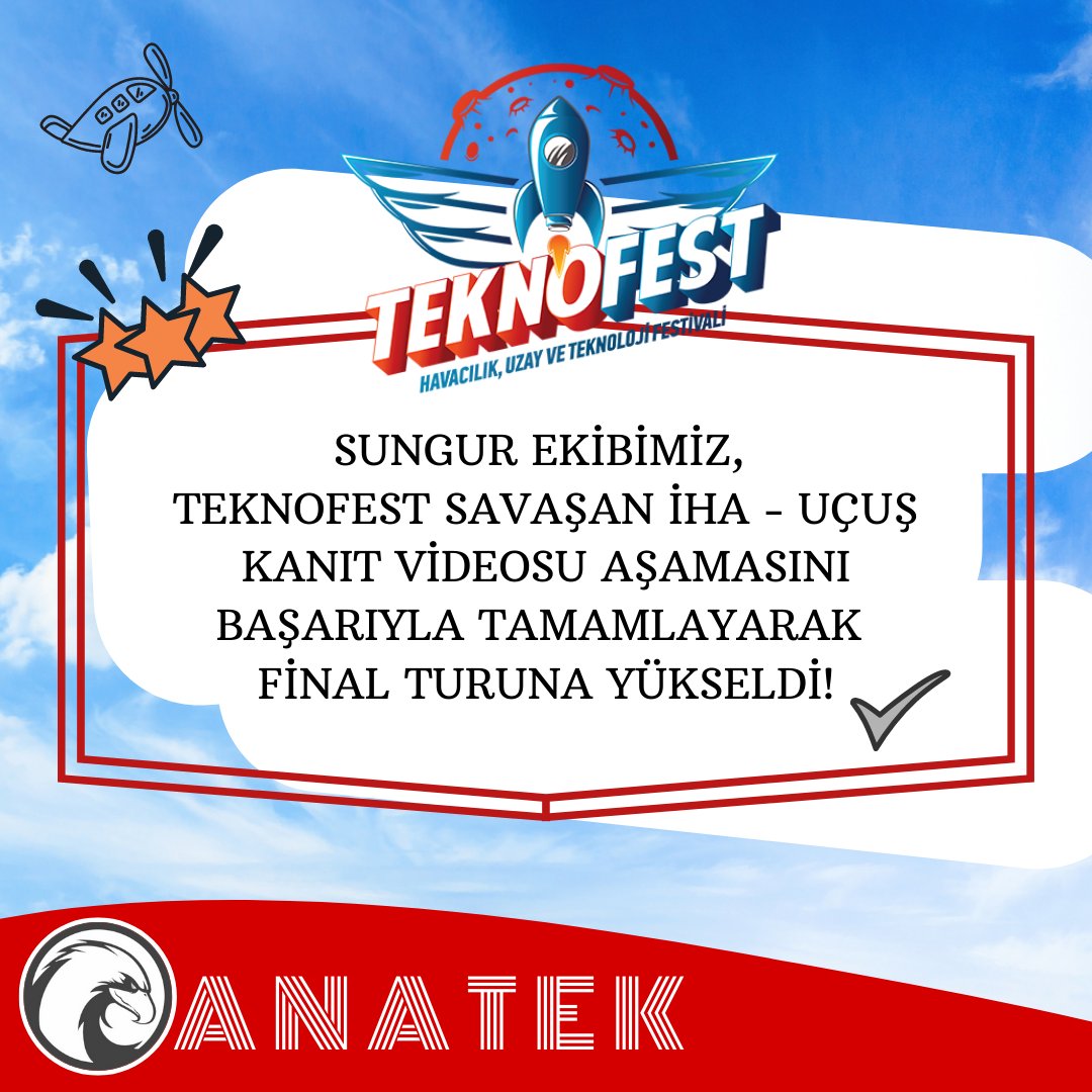 2022 TEKNOFEST Savaşan İHA yarışmasına hazırlanan Sungur ekibimiz uçuş kanıt videosu aşamasını başarıyla tamamlayarak final turuna yükseldi. 🎉🎊🛫
