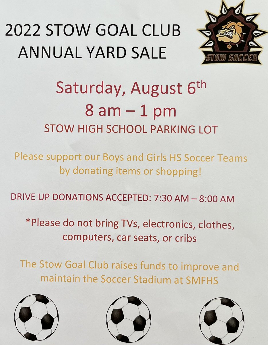Reminder that tomorrow is our annual yard sale at the high school and car wash at Bellacinos.