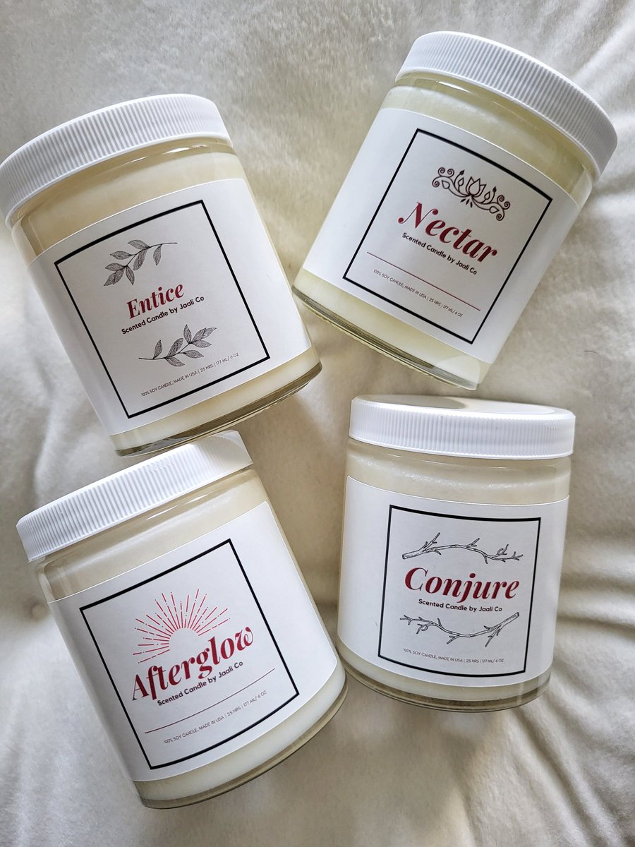 jaali_co's tweet photo. Have you gotten a candle from my Pleasure Principles Collection yet? 👀 Get them at https://t.co/sLnOoX3d74 😁  #candleconcierge #candlereview #blackcandlemakers #blackchandlers #blackownedbusiness  #giftgiving #selfcare #handpouredcandles #shopsmall #shopblack #candleaddiction https://t.co/cBctdJ4UTb