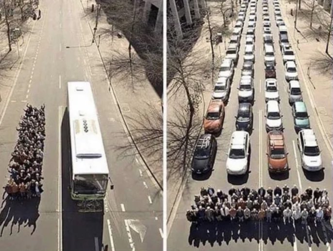topdusavoir's tweet photo. Cette photo montre l'importance
des transports en commun ! 
70 personnes en bus contre 70 personnes en voitures. https://t.co/ed2LofgRHs