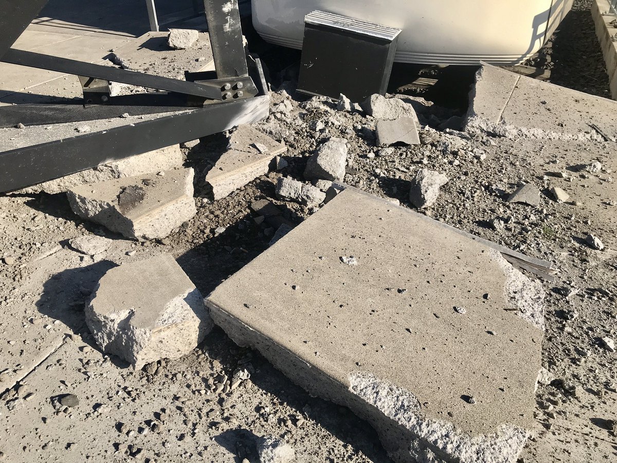 MikeKATU's tweet photo. HOLY MOLY… this @trimet MAX train DID NOT STOP at the end of the line in Milwaukie, smashing into the barrier!  Lots of damage to the sidewalk here.  Not sure how many passengers were on board, but at least one with minor injuries #LiveOnK2 #pdxtraffic https://t.co/9TWZFlZTFs