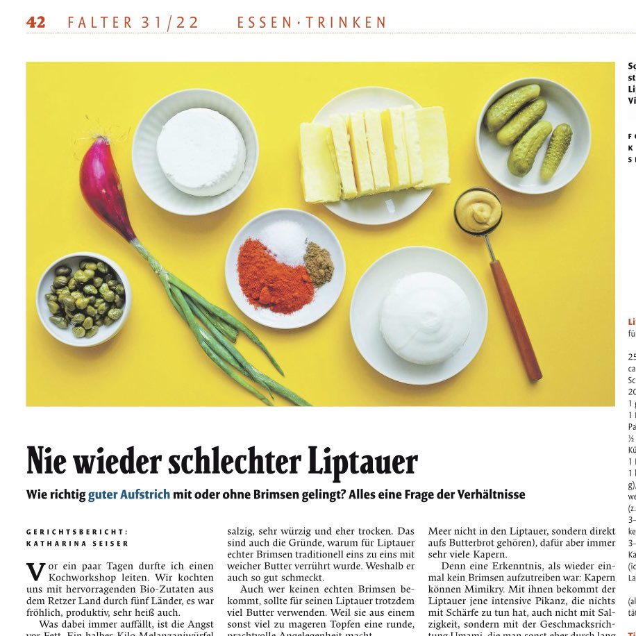 katha_esskultur's tweet image. wie versprochen: mein #liptauer rezept steht als #gerichtsbericht im aktuellen @falter_at und #gutbeihitze ist er natürlich auch, #allesbio sowieso. viel vergnügen!