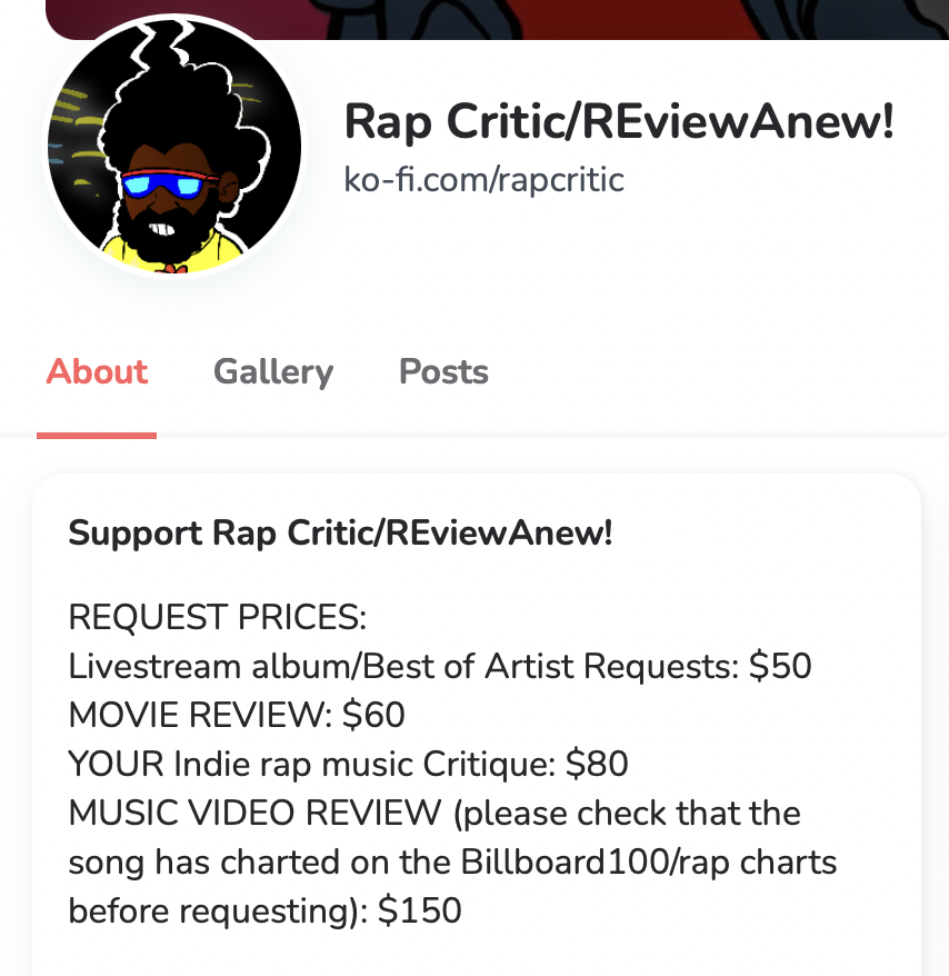 itstherapcritic's tweet photo. REQUEST A MUSIC LIVE STREAM
https://t.co/AwfAsoMBL8
(rap critic/movie requests are pretty full, but there’s no wait for stream requests, so get em in while ya can!) https://t.co/7zaDBfRfuk