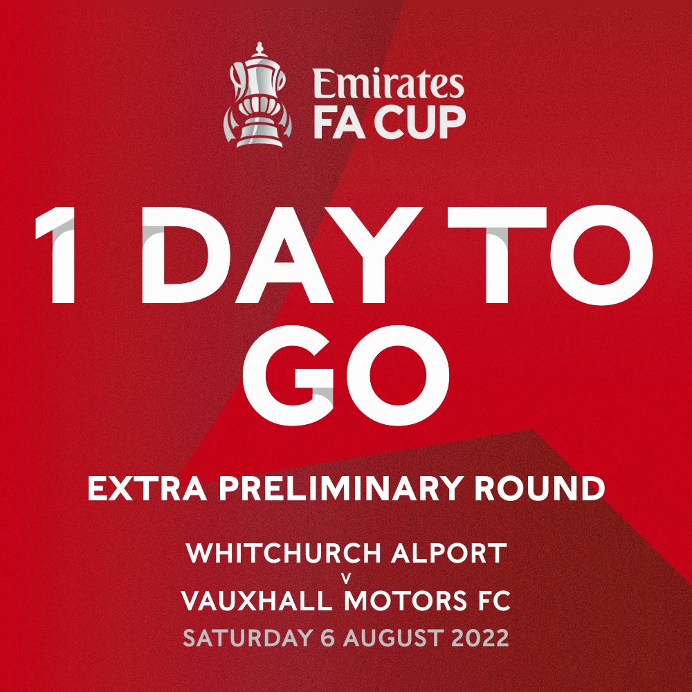 1 DAY TO GO!

Just one day to go until our Emirates FA Cup campaign gets underway in the Extra Preliminary Round - facing Whitchurch Alport away!

Get down and back Mick McGraa’s men!

#COYM #EmiratesFACup ⚪️