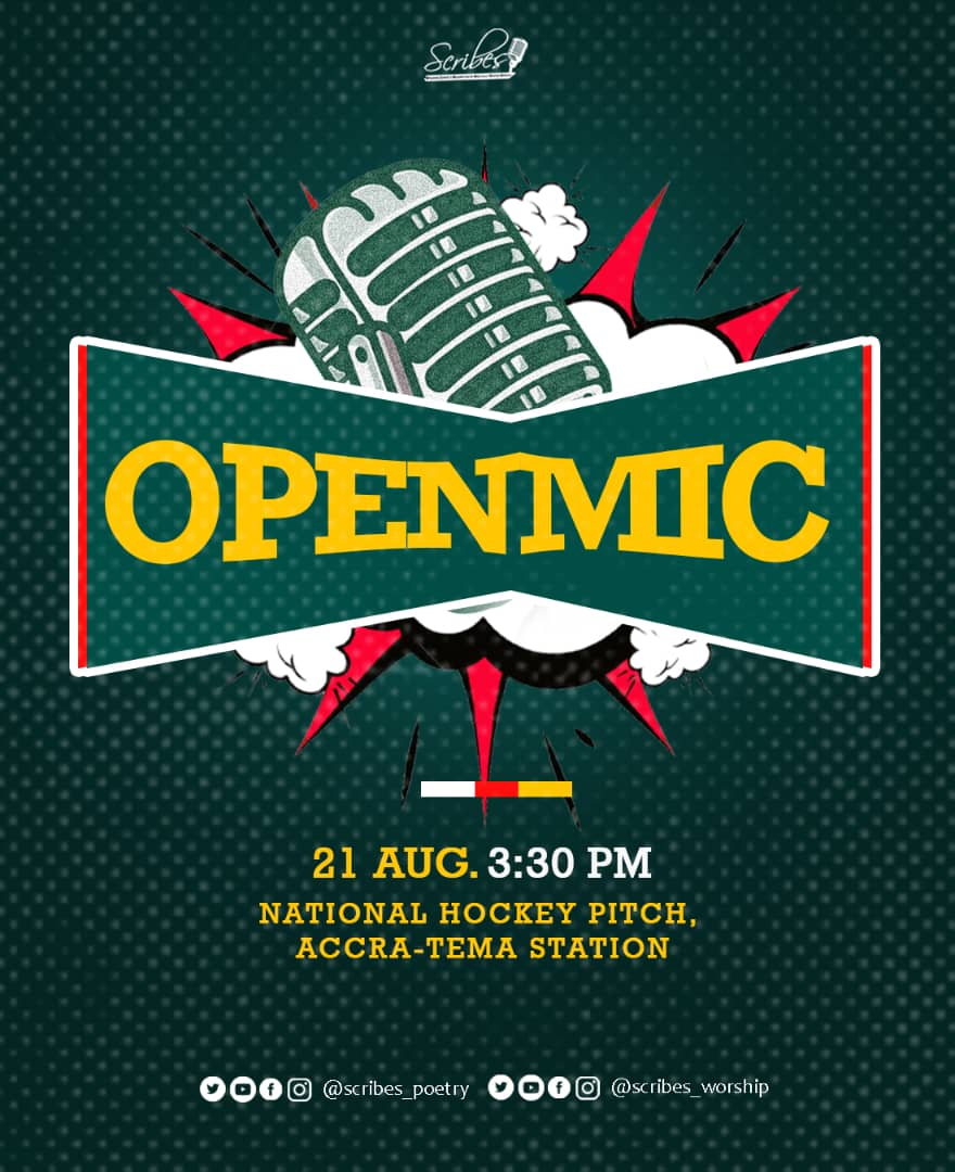 scribes_global's tweet photo. Happy Friday family 🎉,

Our next Open Mic session comes off on the 21st August at the National Hockey Pitch, Accra. If you are interested in ministering,  kindly send a DM. Do join us as we fellowship in poetry and music.

#ScribesGlobal
#WatchWhileWaiting https://t.co/1ilCc9EALw