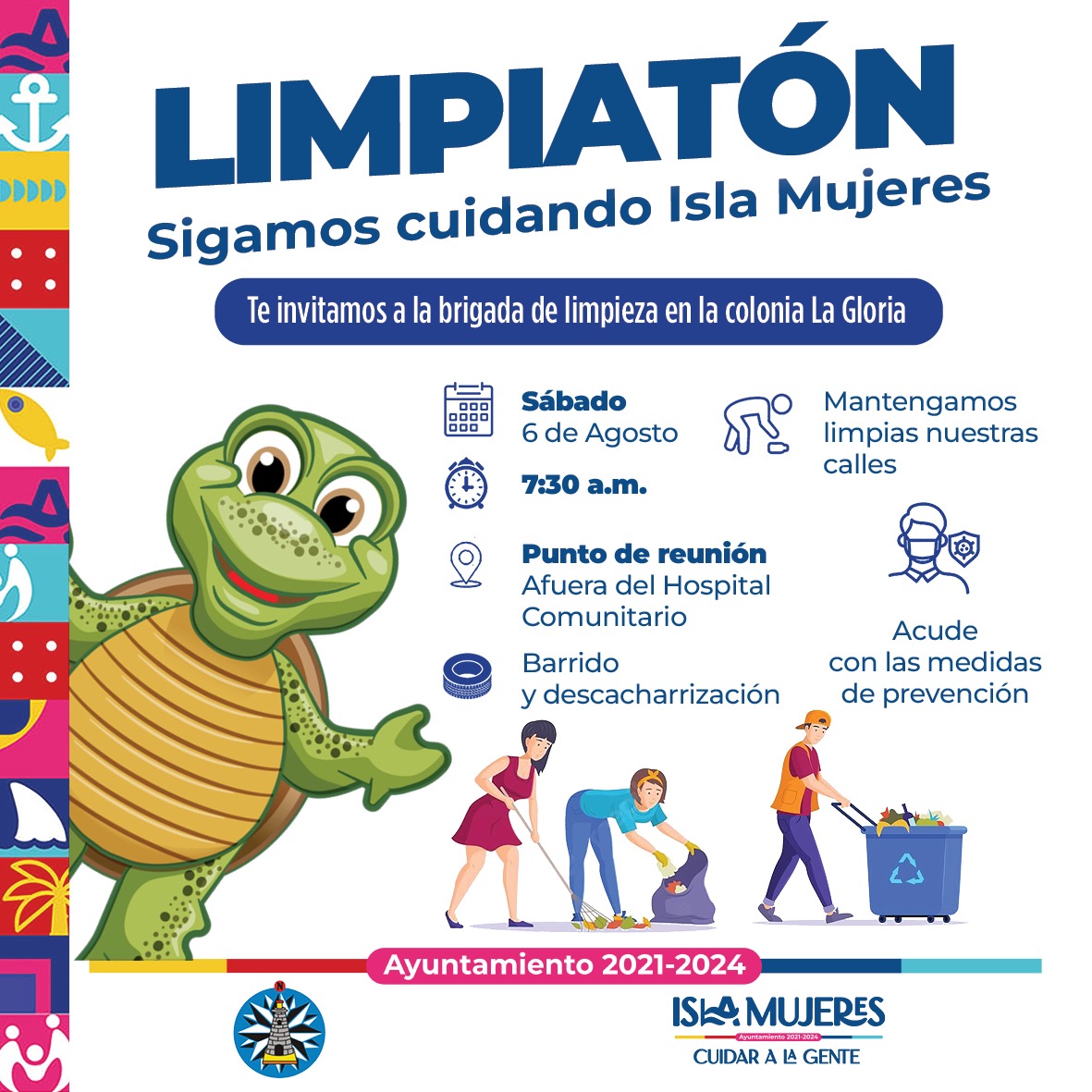AytoIsla's tweet photo. Vecinas y vecinos de la 𝗰𝗼𝗹𝗼𝗻𝗶𝗮 𝗟𝗮 𝗚𝗹𝗼𝗿𝗶𝗮 les invitamos a sumarse a la jornada del 𝗟𝗶𝗺𝗽𝗶𝗮𝘁𝗼́𝗻  🧹mañana sábado a partir de las 7:30 horas.

¡No olvides sacar a tiempo tus cacharros!

#CuidarALaGente #IslaMujeres #Atenea✌🏻 https://t.co/LrkiaXmgbb