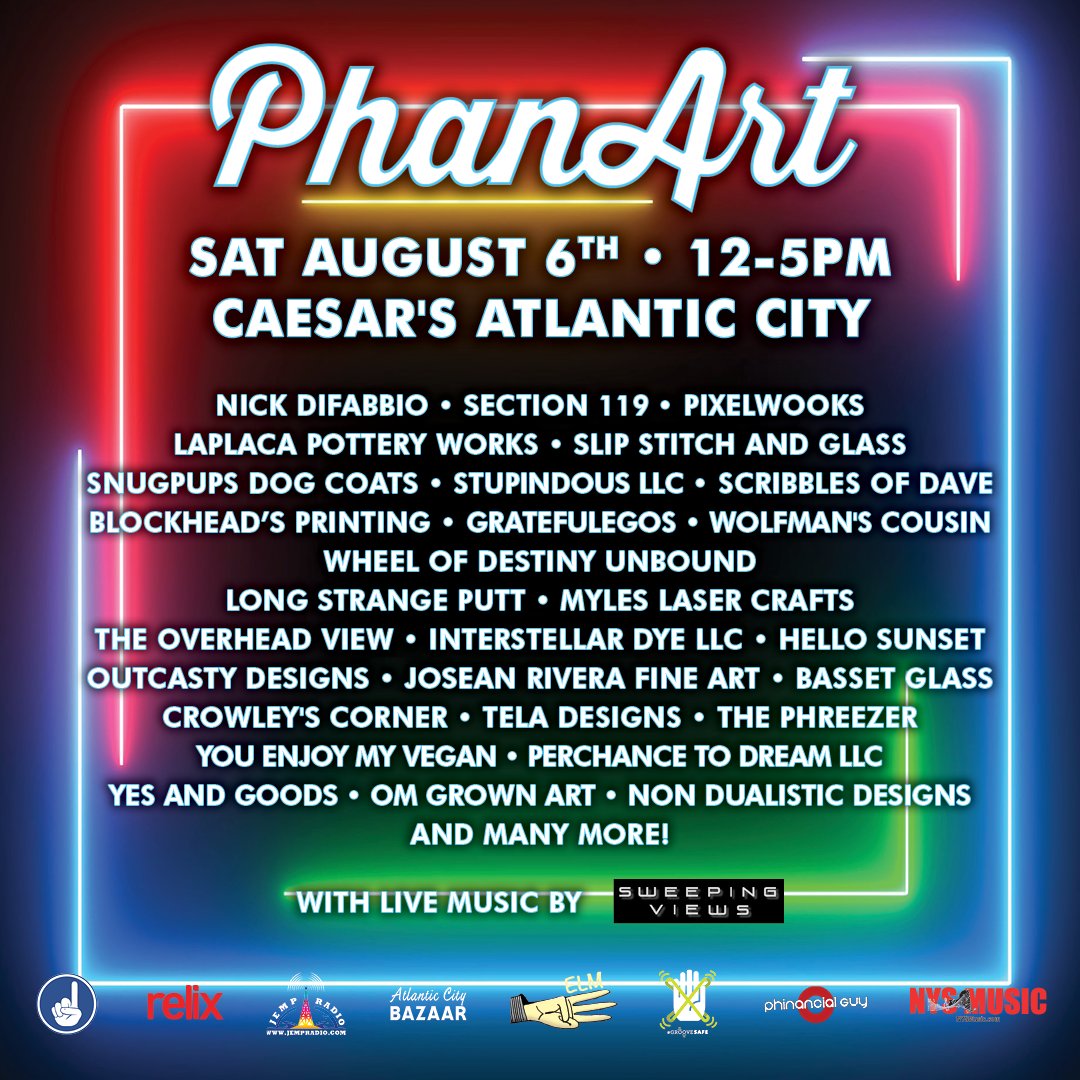 For those headed to AC this weekend to see <a href="/phish/">Phish</a>, HIT US UP. We'll be chillin' at the <a href="/PhanArt/">@phanart.bsky.social follow over there it's nice</a> show on Saturday from 12-5 at Caesar's. Swing by for some merch + to say hi 👋 .

<a href="/longstrangeputt/">Putt</a> 
<a href="/PhanFT_official/">PhaNFT ⭕️ 🎸🌵🎹</a> 
<a href="/Sec_119/">Section 119</a> 
@Ghostfreehood 
+ many more👇
