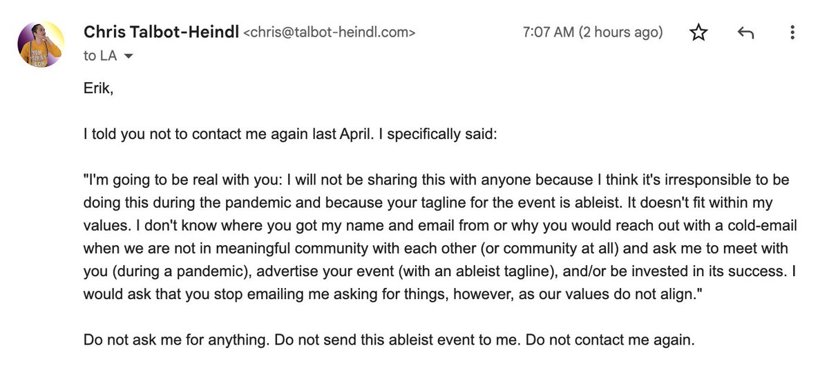 plasticpact's tweet photo. this @talbot_heindl is really crazy and because of his tear tiny ego xe is keep threating like trump. She xis pathetic tweet below: So @lapoetrybeach has asked me to advertise his event after I told him no x3 last year &amp; asked him to respect my boundaries. https://t.co/nj8b1KCcZi