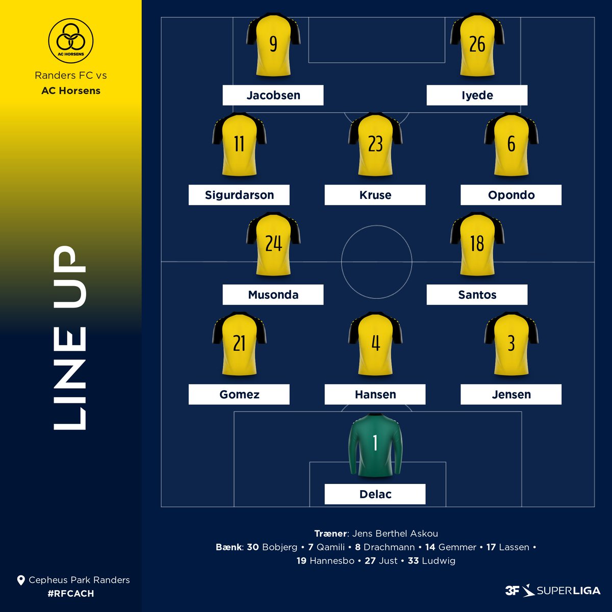 Superligaen's tweet photo. Startopstilling AC Horsens
#SLDK #RFCACH #ditholdvoresliga https://t.co/ILExYI3JfU