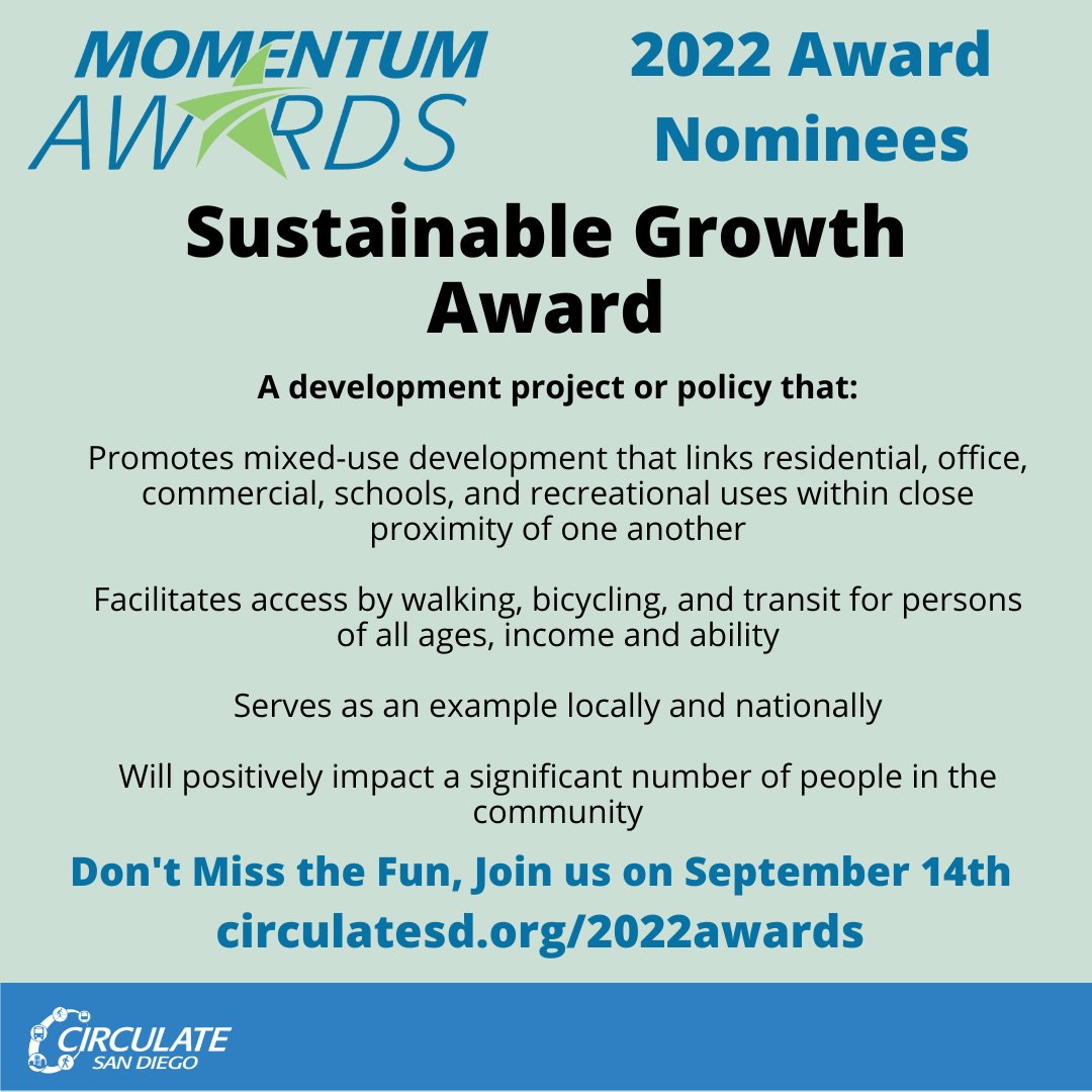 Look at all these development projects making San Diego a better place to live, work, and move around - congrats on your nomination for a Sustainable Growth #MomentumAward!