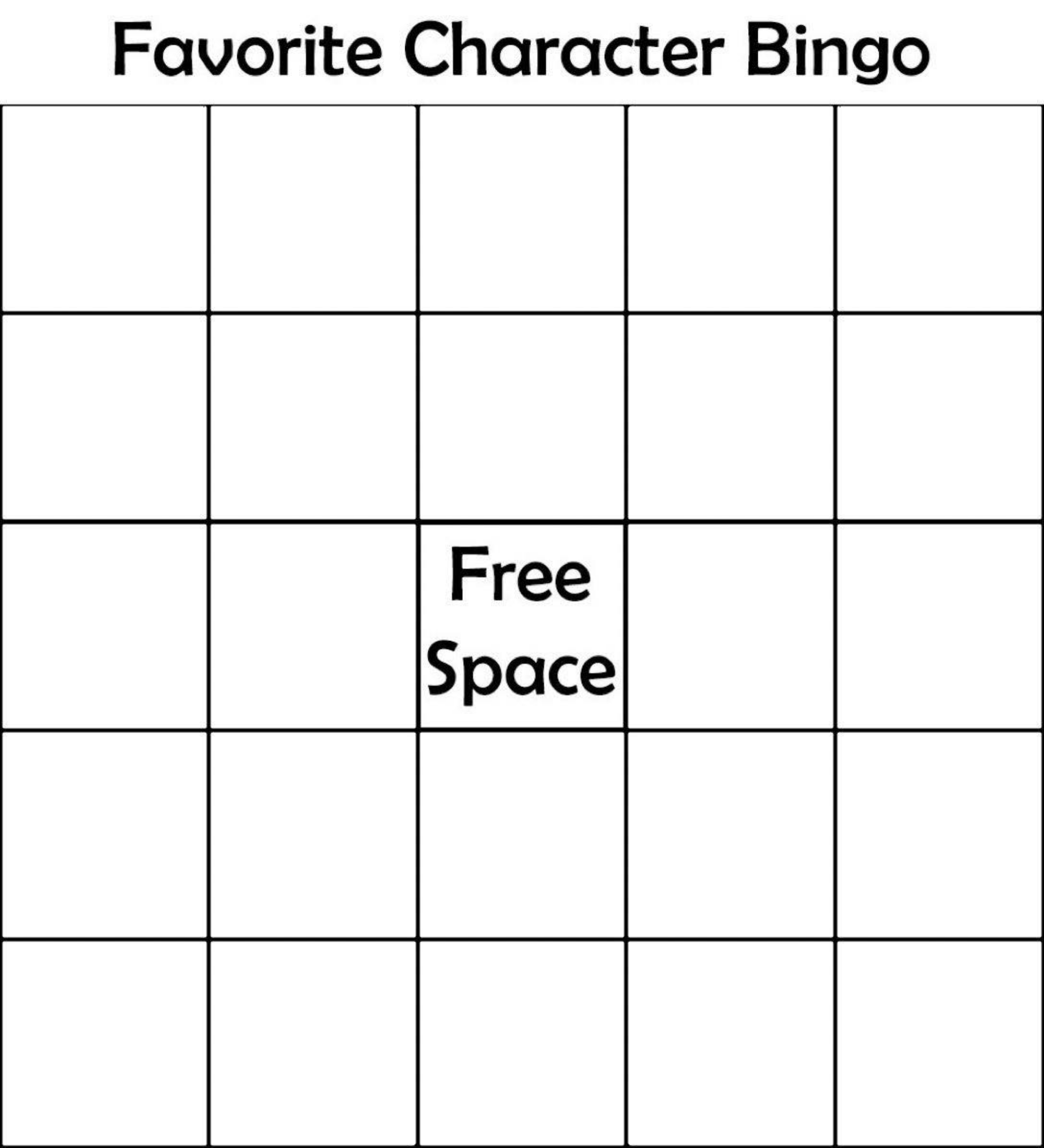 Favorite character Bingo free Space