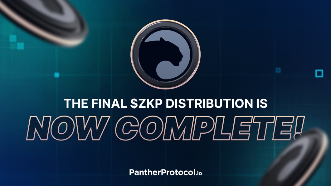 ZKPanther's tweet photo. The final $ZKP distribution is now complete! It was the seventh and concluding distribution of vested $ZKP. 

All $ZKP from the Public Sale is now in their owners' hands! https://t.co/ey1bvwA1Cs