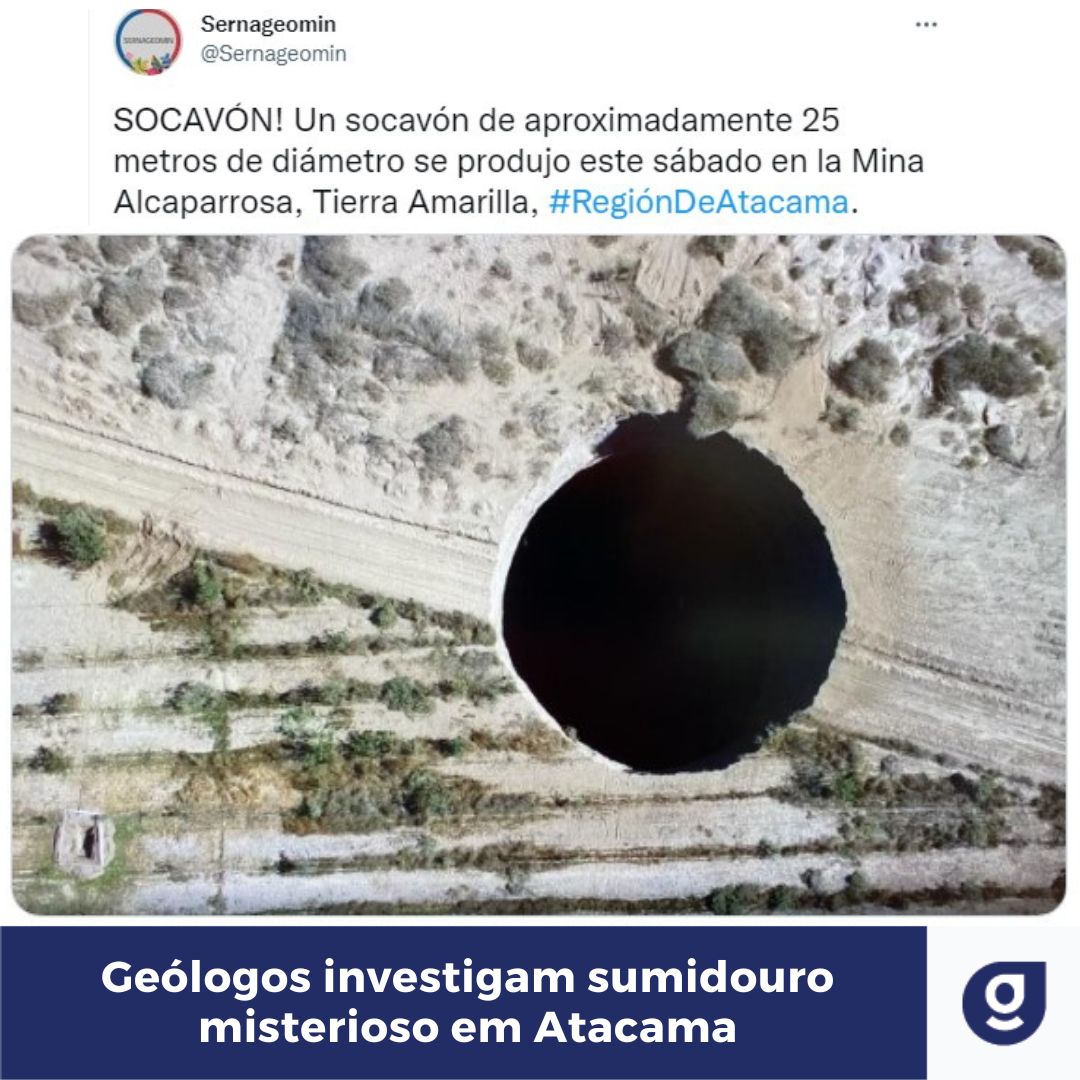 A imagem da Semana é a misteriosa cratera quase perfeitamente circular que surgiu sábado, numa região de intensa mineração de cobre no subsolo. Tema está sendo acompanhado de perto por técnicos do @Sernageomin.
Leia em geocracia.com/servicos-geolo…
#Atacama #Chile #Curiosidades