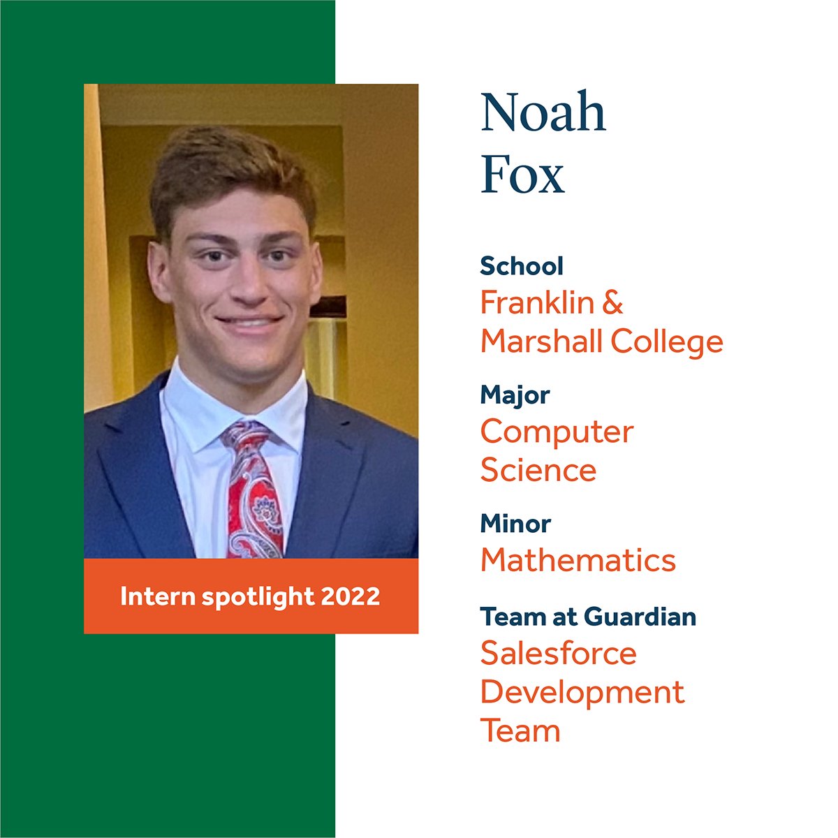 We asked our interns what a typical day at Guardian looks like. Noah shared "I begin my day working on my summer project. This project is a proof-of-concept focused on Salesforce Einstein. I then join team meetings  and then meet with my manager to recap my work. #InternLife