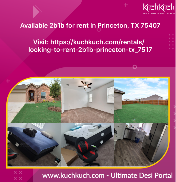 kuchkuchdotcom's tweet image. Available 2 single fully furnished private rooms and one shared bath for rent In Princeton, TX 75407
More details kuchkuch.com/rentals/lookin…

#rentalmarket #rentalservice #rentals #rentalsintexas #rentalsinprinceton #rentalmarketplaceintexas #rentalservicesinprinceton #rentalservice