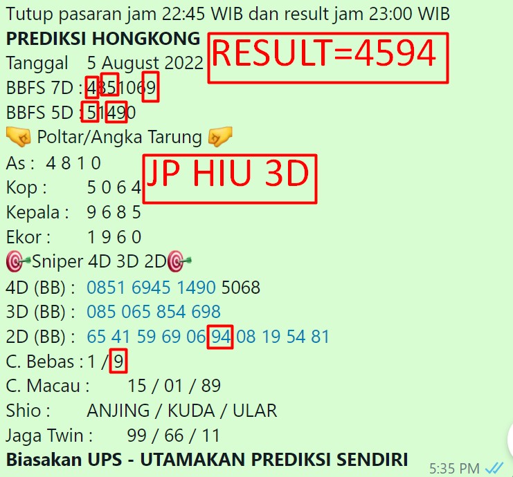 PakUntungPredik's tweet photo. Hasil Pengeluaran HONGKONG
Hari ini Jumat, 05 Agustus 2022
Prize 1 : 4594=JP HIU 3D,2D
SHIO : ULAR=JP SHIO
Prize 2 : 9873
Prize 3 : 3744
Selamat Kepada Pemenang, Salam JP https://t.co/OVldJm08pL