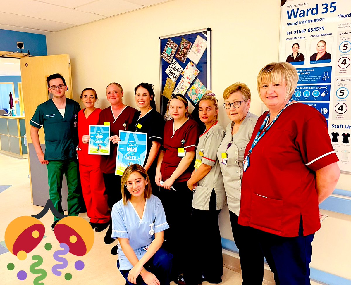 Week 5 🏆- before 12 discharge: ward of the week. WE HAVE A TIE! 🎉 - Fantastic focus and a real passion for safe patient discharges on ward 35 & ward 36. #Rightplacerighttime #homefirst congratulations everyone! 🙌🏻👏🏻✅ @Nicmetcalfe @StaceyB15090519 @antheadavison1 @SouthTees