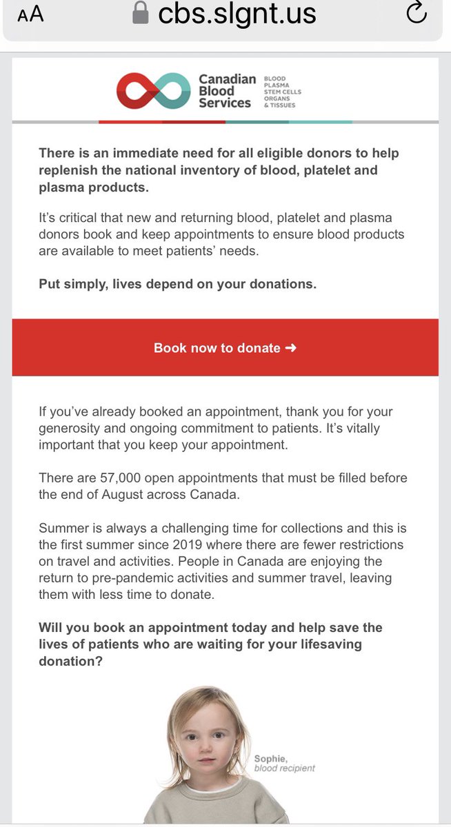 There’s an immediate need for donors; >50,000 apts to fill this month!

Please consider booking  today. Visit <a href="/CanadasLifeline/">Canadian Blood Services</a> at blood.ca 

I donated this week; @LifelineNB had me in &amp; out in <30 mins; it’s easy &amp; “in you to give”. #BloodDonation #CanadasLifeline