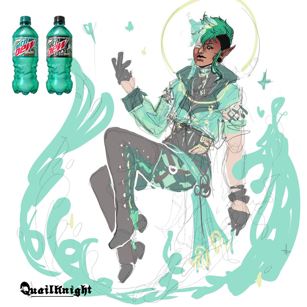 quailknight's tweet photo. It’s not a normal fandom…. Per say
But I am dedicated to the Baja vibes 
Wip of mtn dew baja blast dnd character
#fanartfriday https://t.co/zTeg0Ga1Dj