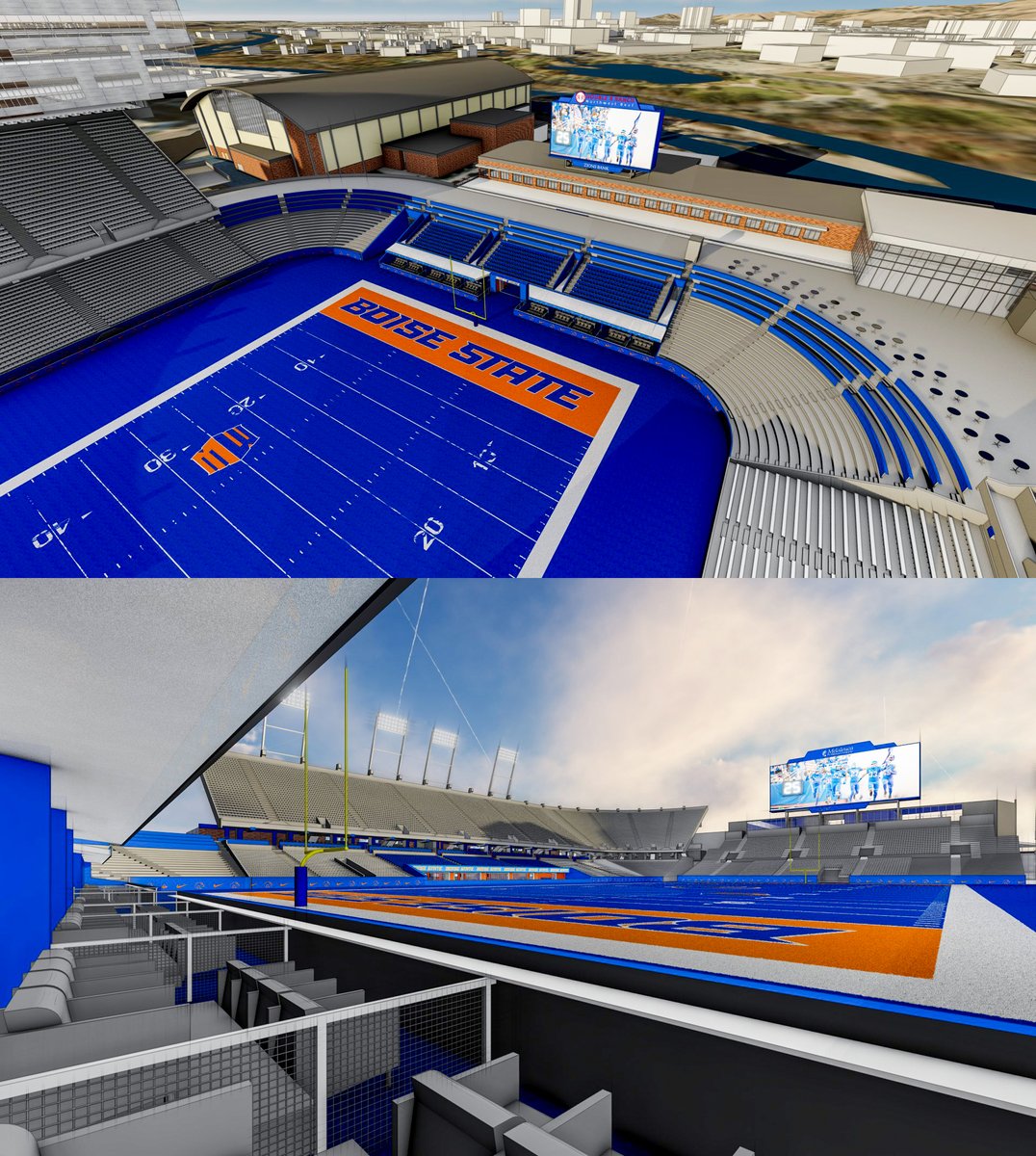FOS's tweet photo. Boise State has unveiled more than $300 million in future renovations to Athletics Master Village 🏟

Among $129.4M Albertsons Stadium plans:

🔹 New premium seating
🔹 Expanded 360° concourse
🔹 $36.1M state-of-the-art Varsity Center
🔹 New weight room
🔹 Year-round dining hall https://t.co/yipz2a8nI9