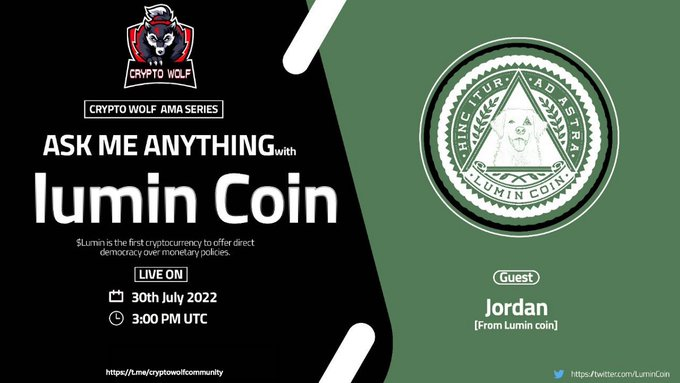 samirasami78's tweet photo. #LuminCoin #BestDAO #DirectDemocracy #MemeCoin
AMA Transcript) Take a deep dive into the Illuminati/Lumin Coin project through an insightful AMA Session with Crypto Wolf Community, which concluded successfully on July 30, 2022. https://t.co/c2vJ8qONY4