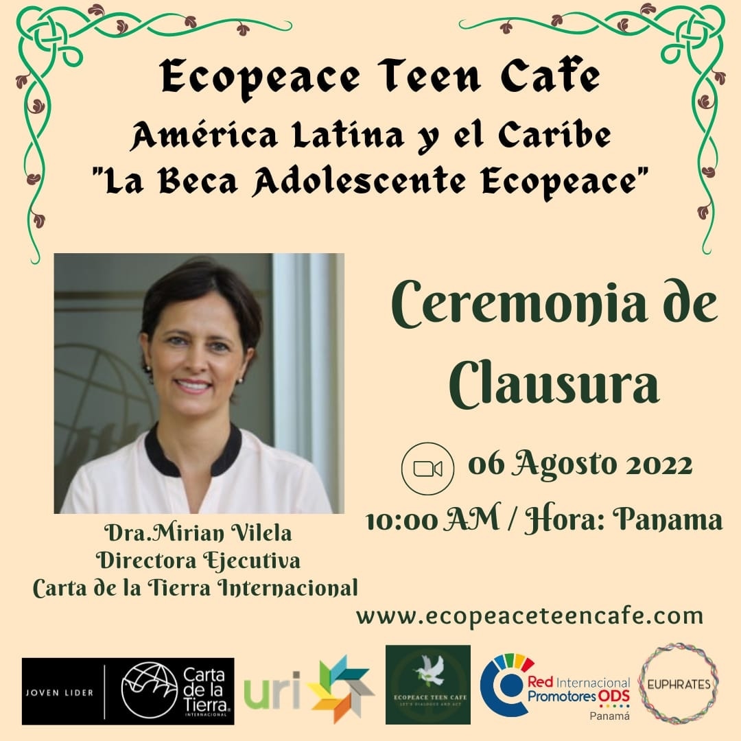 Cordialmente, invitados a la Ceremonia de Clausura del Programa de Becas Adolescentes Ecopeace 2022, que se estará realizando el sábado, 06 de agosto de 2022 a las 10:00 a.m. / Hora: Panamá.

¡TE ESPERAMOS!
🙋🏻‍♀️❤️🇨🇷🇮🇳🇳🇮🇵🇦
#EcopeaceTeenCafe #RIPOPanamá #CartadelaTierra #JLCT