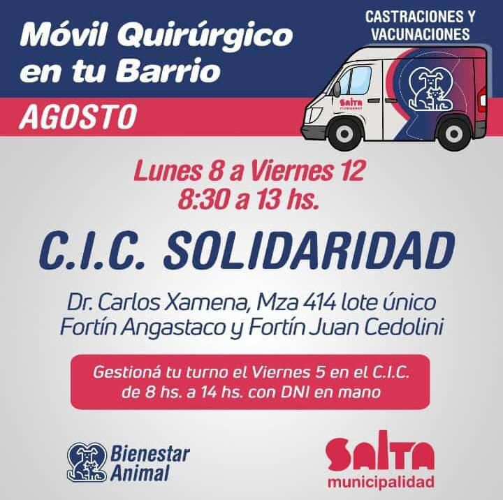 CIC1Solidaridad's tweet photo. Muy buenas noticias llega el móvil quirúrgico de castración para las mascotas 🐶🐱 Estará en Solidaridad ‼️
Los Turnos se dieron esta  mañana por orden llegada y DNI 
Cupos completos!!!!
@RomeroBettina 
@brandaweb 
@DelFrariRossana 
@jaltamira23 https://t.co/RybCxbneKH