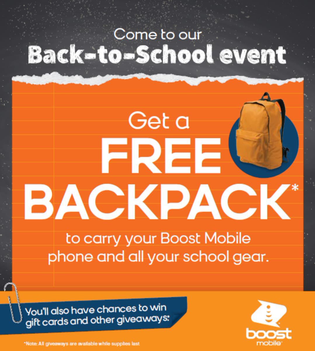#Harlem #NYC Check out Boost Mobile &amp; our Amazing Phone deals, monthly plans &amp; more @ our Back to School Event this #Fri, 8/5~ 2p - 6p at 16 W 125th St. 🥳Enjoy live music 🎶 , prizes, giveaways! Score a #Free Backpack 🎒 just in time for the new school year,supplies limited!