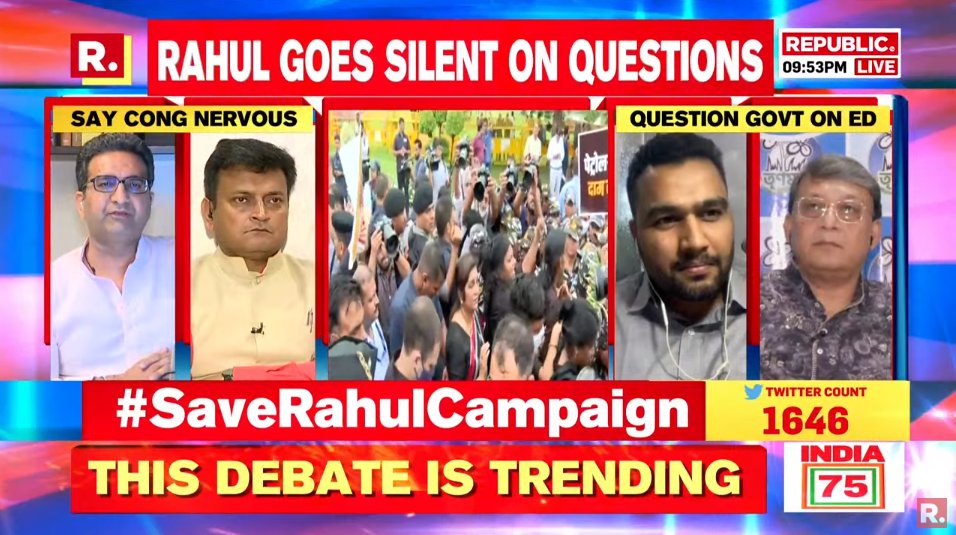 republic's tweet photo. #SaveRahulCampaign | When Partha Chatterjee was arrested also they said 'political vendetta': @gauravbh, BJP national spokesperson and Sr SC Advocate https://t.co/gcmd2tbZBR https://t.co/5rbNeA1CkV