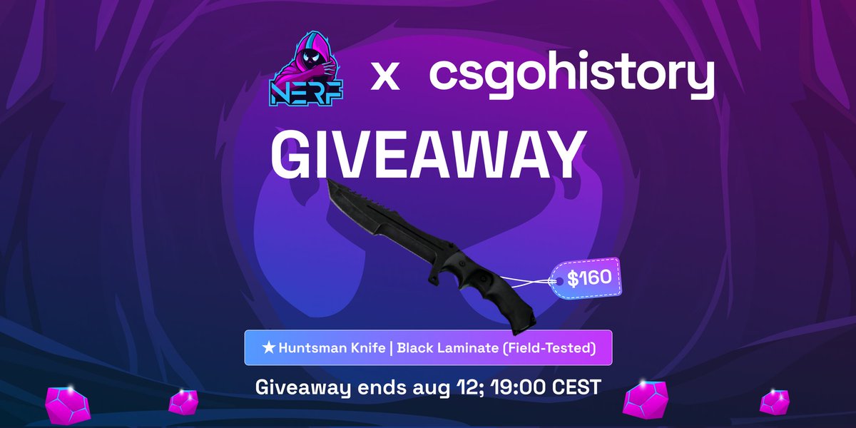 🔥 Huntsman Knife | Black Laminate GIVEAWAY🔥 

To enter:

-Retweet
-Follow @NERFapp &amp; <a href="/CSGOhistories/">Counter-Strike HISTORY</a>
-Tag 1 friend

📌Giveaway ends in 7 days!
#CSGO #CSGOGiveaway
