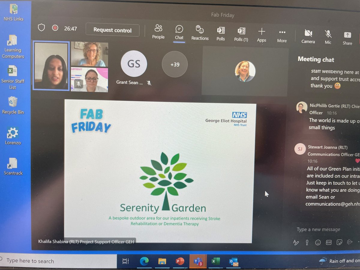 NHSFabFriday's tweet photo. A #ShoutOut to our #FabFriends🥰who presented last month. We had a #Sustainability update🌎, an insight into how the @GardenGEH🌿was created, the services our amazing #Volunteers do👏 & all about the #DisabilityNetwork🌻 #ThankYou @GEHNHSnews #StaffAppreciation @GEHENGAGEMENT https://t.co/AmRHUECvN4