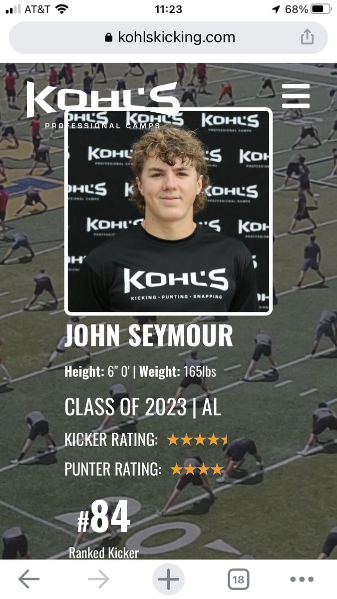 JohnMSeymourV's tweet photo. Very blessed to be ranked the 84th kicker in America by @KohlsKicking! Hard work truly does pay off! @ChelseaHornets @CHHSHornets @HKA_Tanalski @UAB_FB @coachcfb1 @XLongSnapping #chesleafb https://t.co/8j4uybEm6M