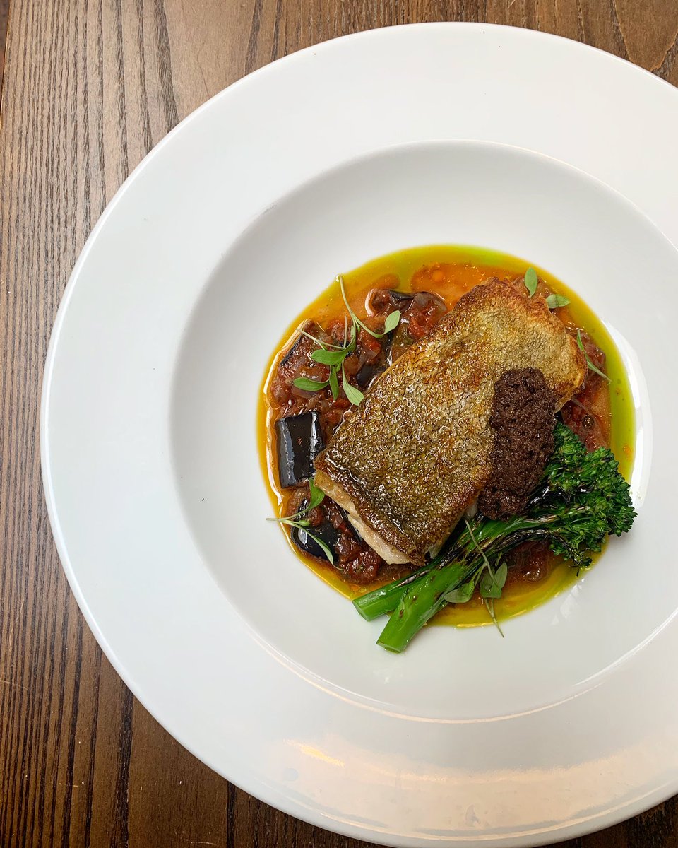 NEW DISH

Roast cod, smoked aubergine, black olive tapenade &amp; charred broccoli 

Just delicious…