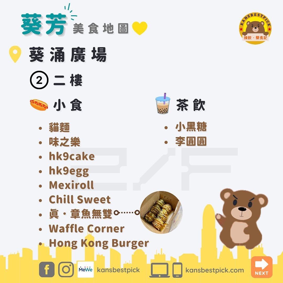 葵芳美食地圖整合2022 💛
bit.ly/3brWH3D

最近唔少場內嘅小店都因為種種原因要搬舖或者結業，亦都係時候去update吓葵芳嘅美食地圖！

Credit: IG/FB @kansbestpick
#掃街 #港飲港食 #美食地圖 #黃店 #黃色經濟圈 #葵芳 #葵廣 #葵涌廣場

(1/2)