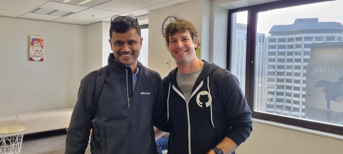 pradeepl's tweet photo. With the amazing @damovisa . Still can't believe that I presented at a workshop alongside this legend. #cloudnativeanz https://t.co/KiGNnr6fq6