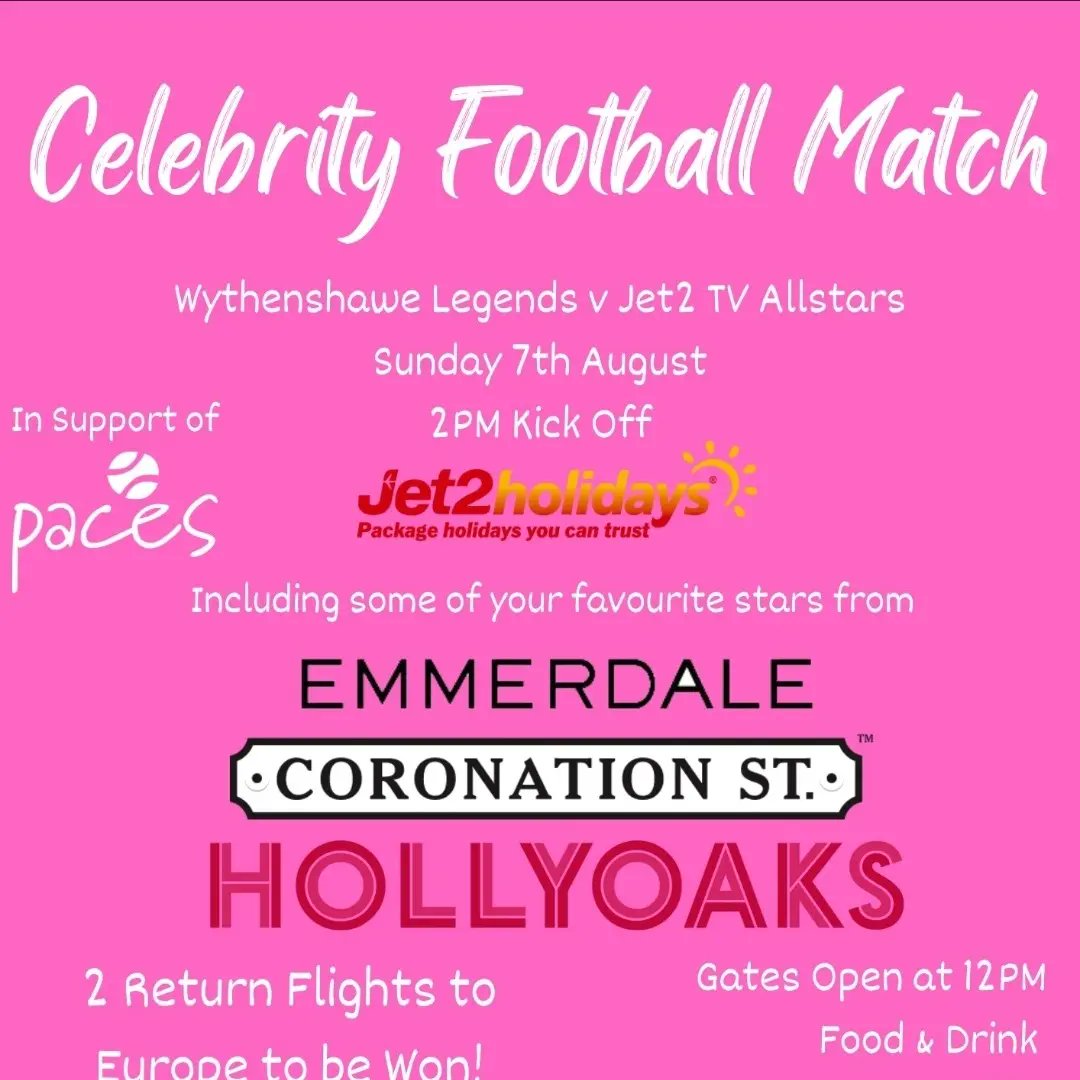 What a weekend of football we have lined up for you at Hollyhedge Park this weekend! Saturday 3pm : 1st Team vs Stockport Town Sunday 2pm : Wythenshawe Legends vs Jet2 TV Allstars (Emmerdale, Coronation Street and Hollyoaks stars) And Premier League back on our big screens!