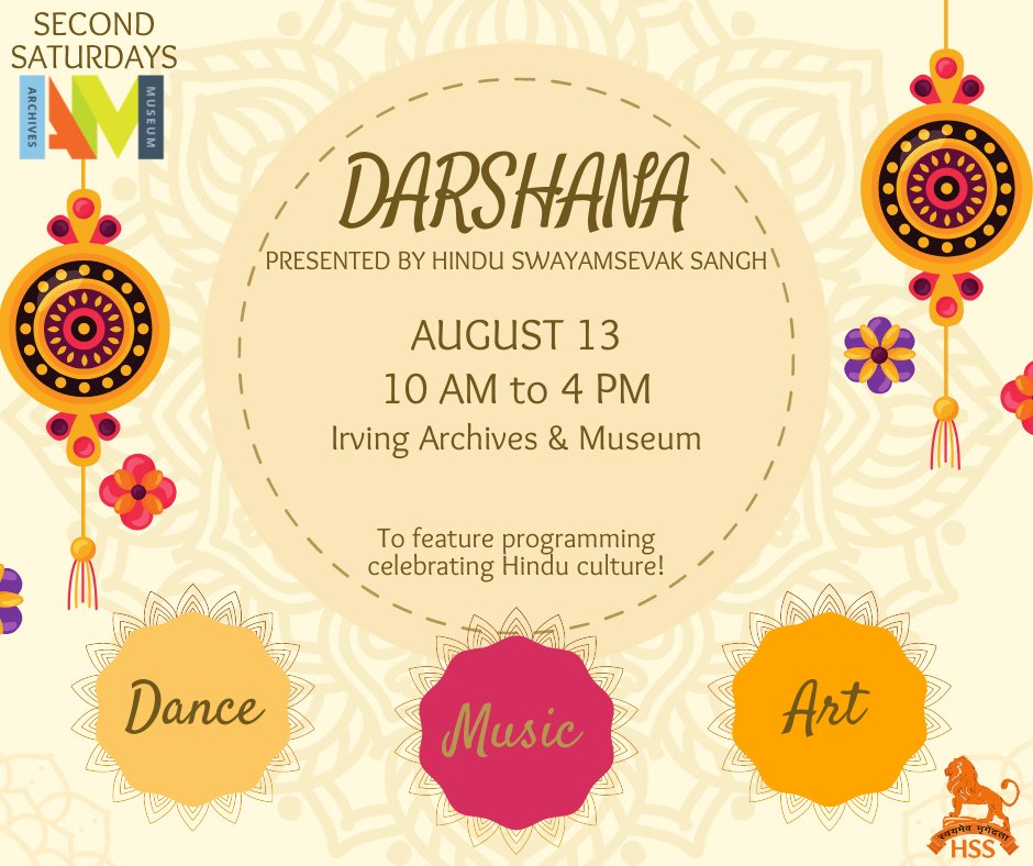 iamirvingtx's tweet photo. For our next #SecondSaturday on August 13, visitors can enjoy special programming themed around Darshana: A Glimpse into the Hindu Civilization, presented by Hindu Swayamsevak Sangh. Admission is #free!
#darshana #secondsaturdays #irvingtx #visitirvingtx #thingstodoindfw https://t.co/q2xruS2hR8
