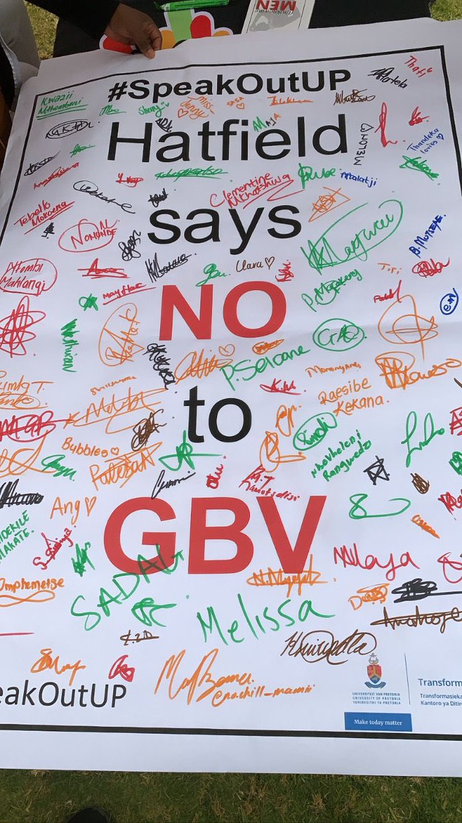 We had this week’s activations on Hatfield campus and Groenkloof campus! 

#SpeakOutUP will be back with activations next week At Ondersterpoort and Prinshof campuses to spread the word on #SpeakOutUP, our services to students as a peer support structure and much more!

#FlyatUP