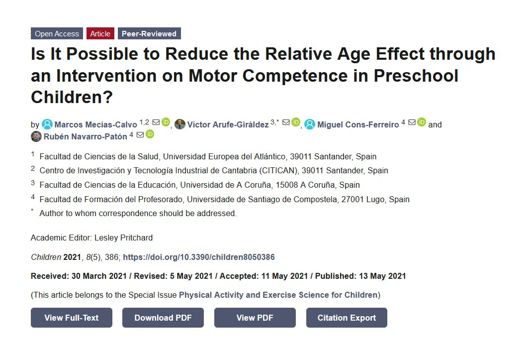 Children_MDPI's tweet photo. #mdpichildren Read the High Cited Paper from Dr. Víctor Arufe-Giráldez
"Is It Possible to Reduce the Relative Age Effect through an Intervention on Motor Competence in Preschool Children?"
More: https://t.co/hsSP9qCQt0
#physicaleducation #childhood #balance #MABC2 https://t.co/NcLc2Rq1vc