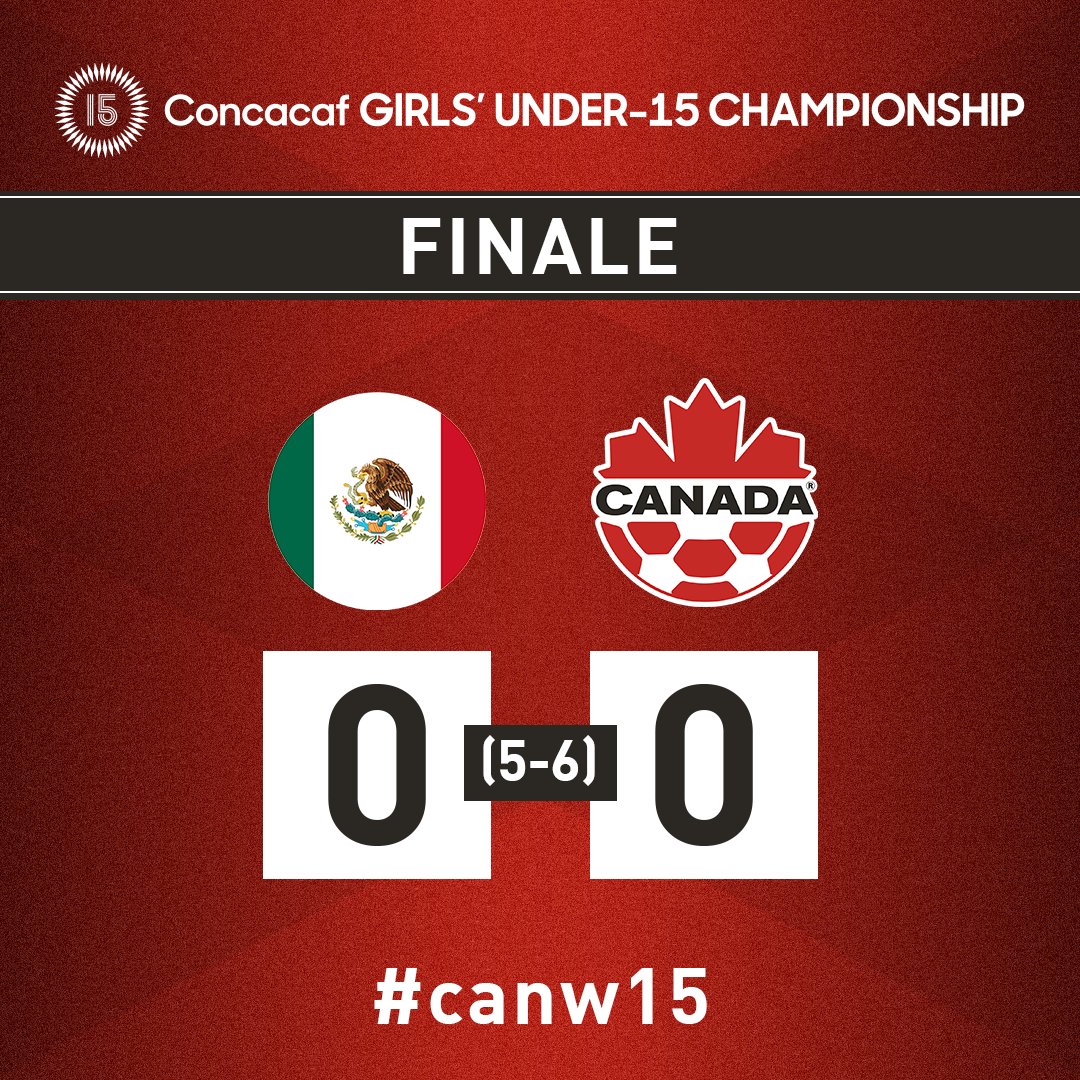 CanadaSoccerFR's tweet photo. Le Canada avance aprรจs une victoire de 6 ร 5 au tirs de pรฉnalitรฉ contre le Mexique au Championnat fรฉminin des moins de 15 ans de la Concacaf.
Le Canada jouera en finale contre les รtats-Unis dimanche.
#canw15๐#GU15 https://t.co/RNcA85BpvA