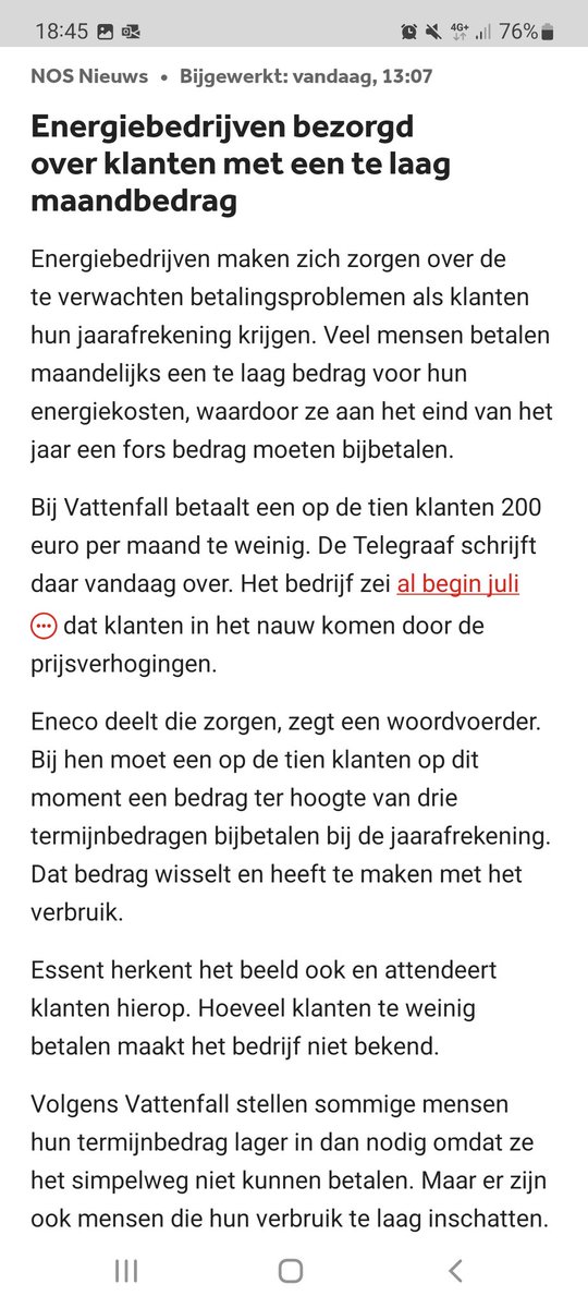 rklomp's tweet photo. Energiebedrijven bezorgd..... @VattenfallNL volgens mij creëren jullie het probleem zelf. Termijnbedrag van 210, ik krijg maximaal 175 terug. Dat is 15 euro per maand. En jullie adviseren een termijnbedrag van 127. Dan betaal ik dus 68 euro per maand te weinig. @NOS @RTLnieuws https://t.co/RE1vQMGgXS